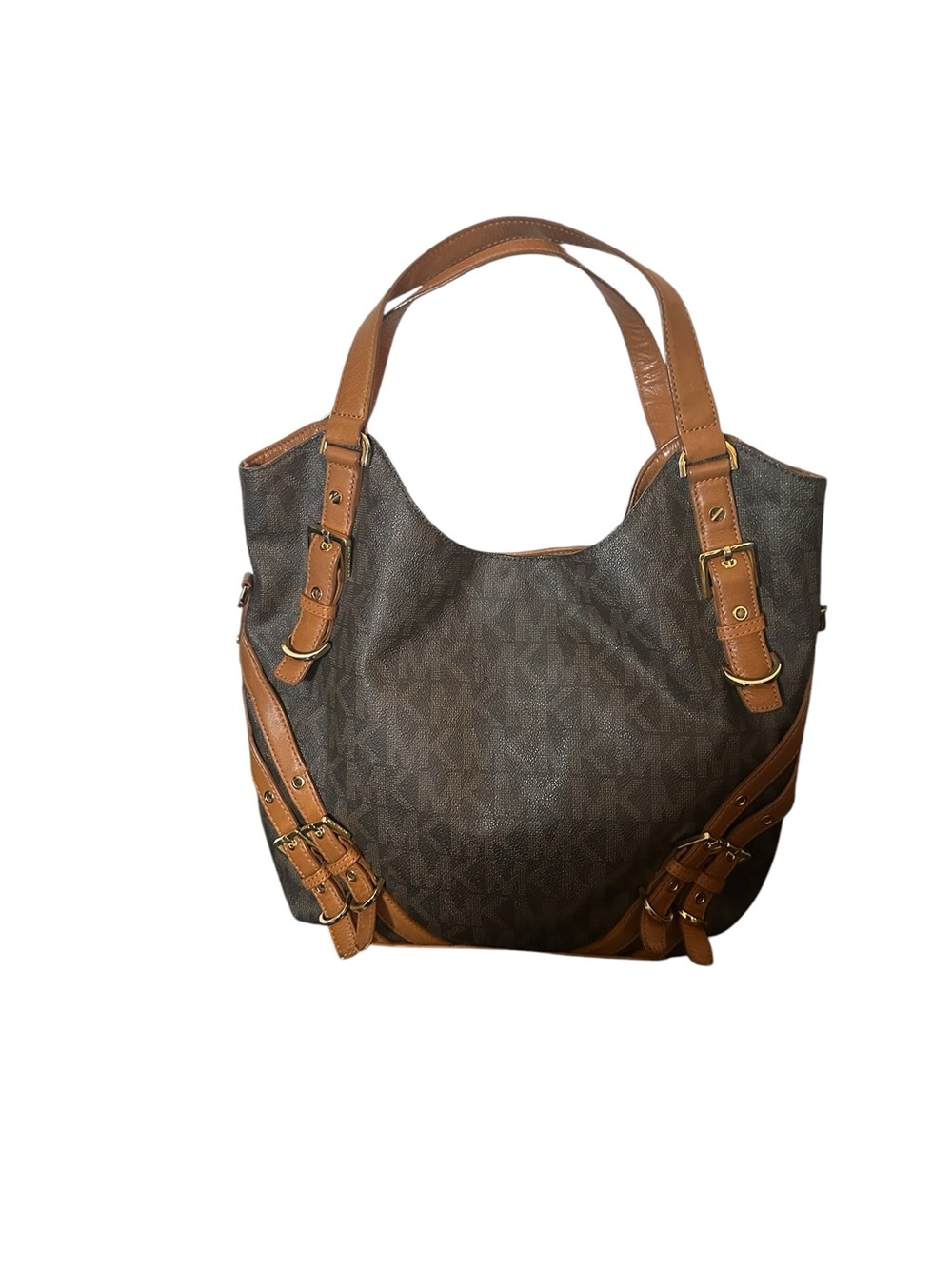 Michael Kors Milo Large Monogram Tote Bag Brown Leather Shoulder Purse MK Logo - Picture 9 of 9
